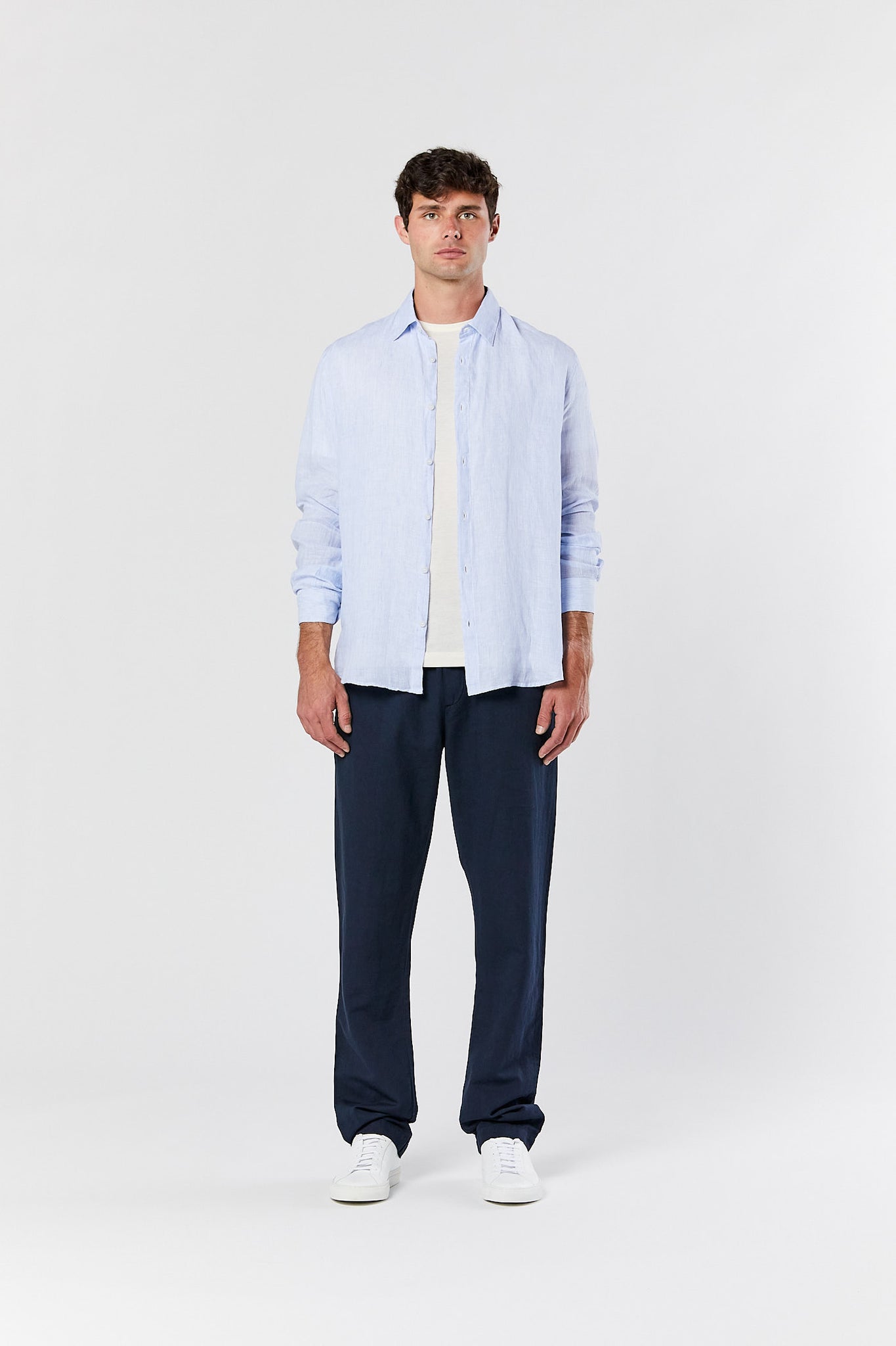 Blue Stripe Linen Long Sleeve Shirt