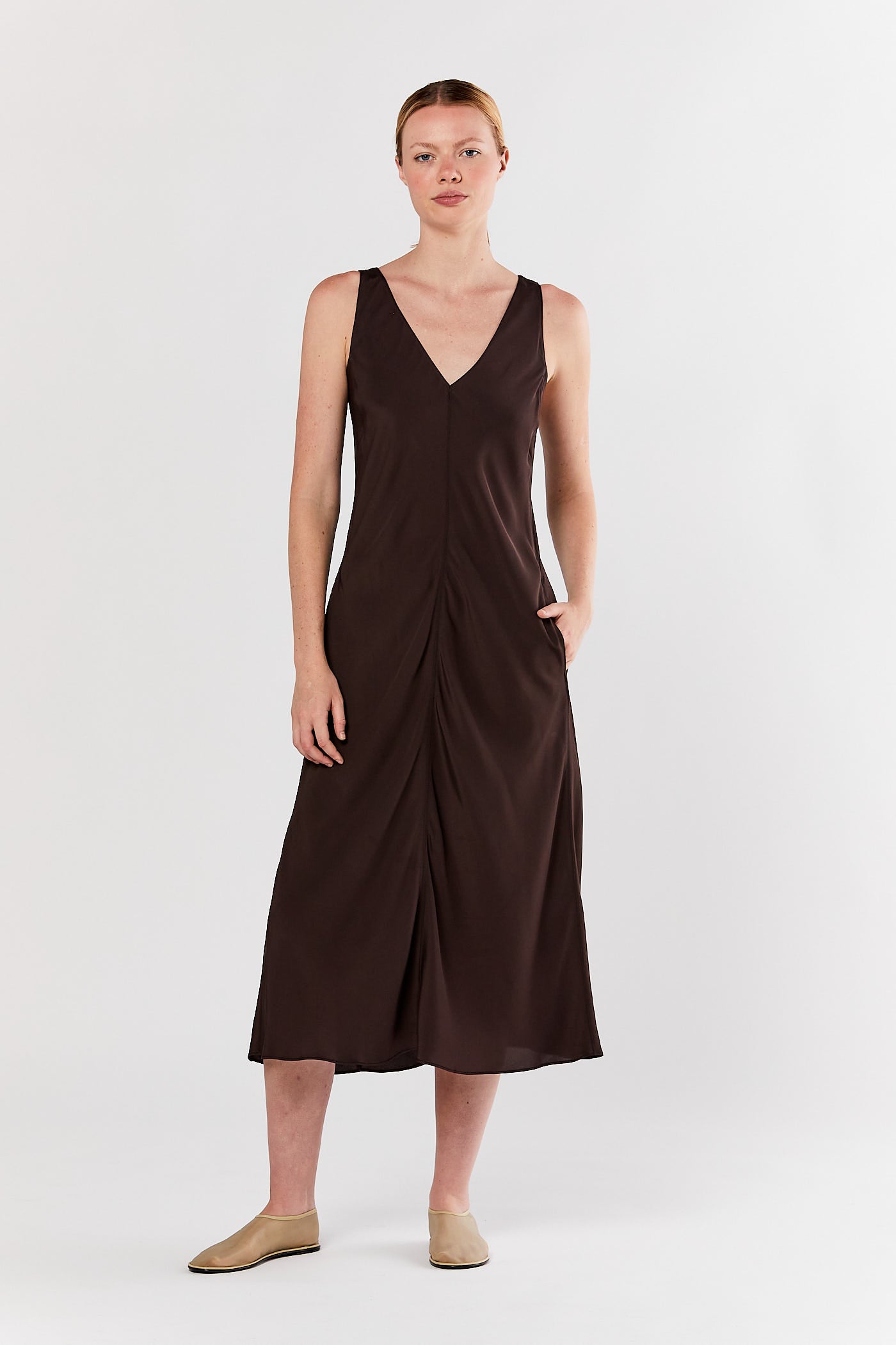 Chocolate Deep V-Neck Dress