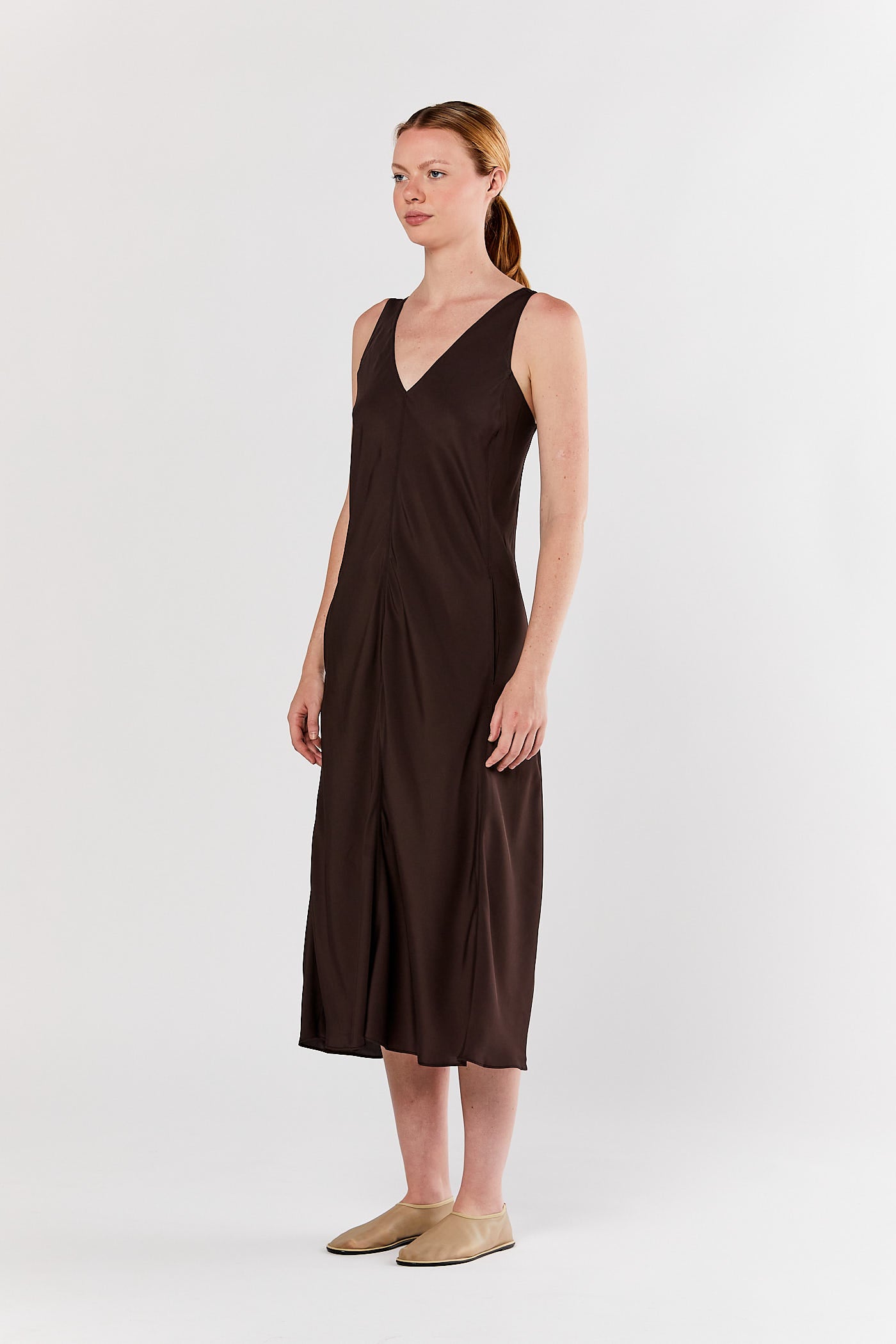 Chocolate Deep V-Neck Dress