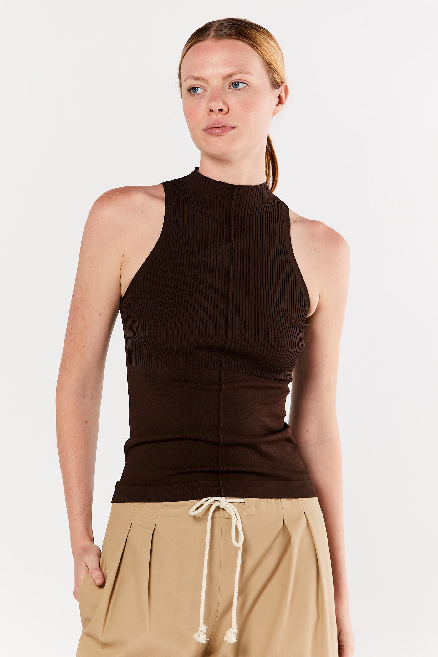 Chocolate Mock Halter Neck Top