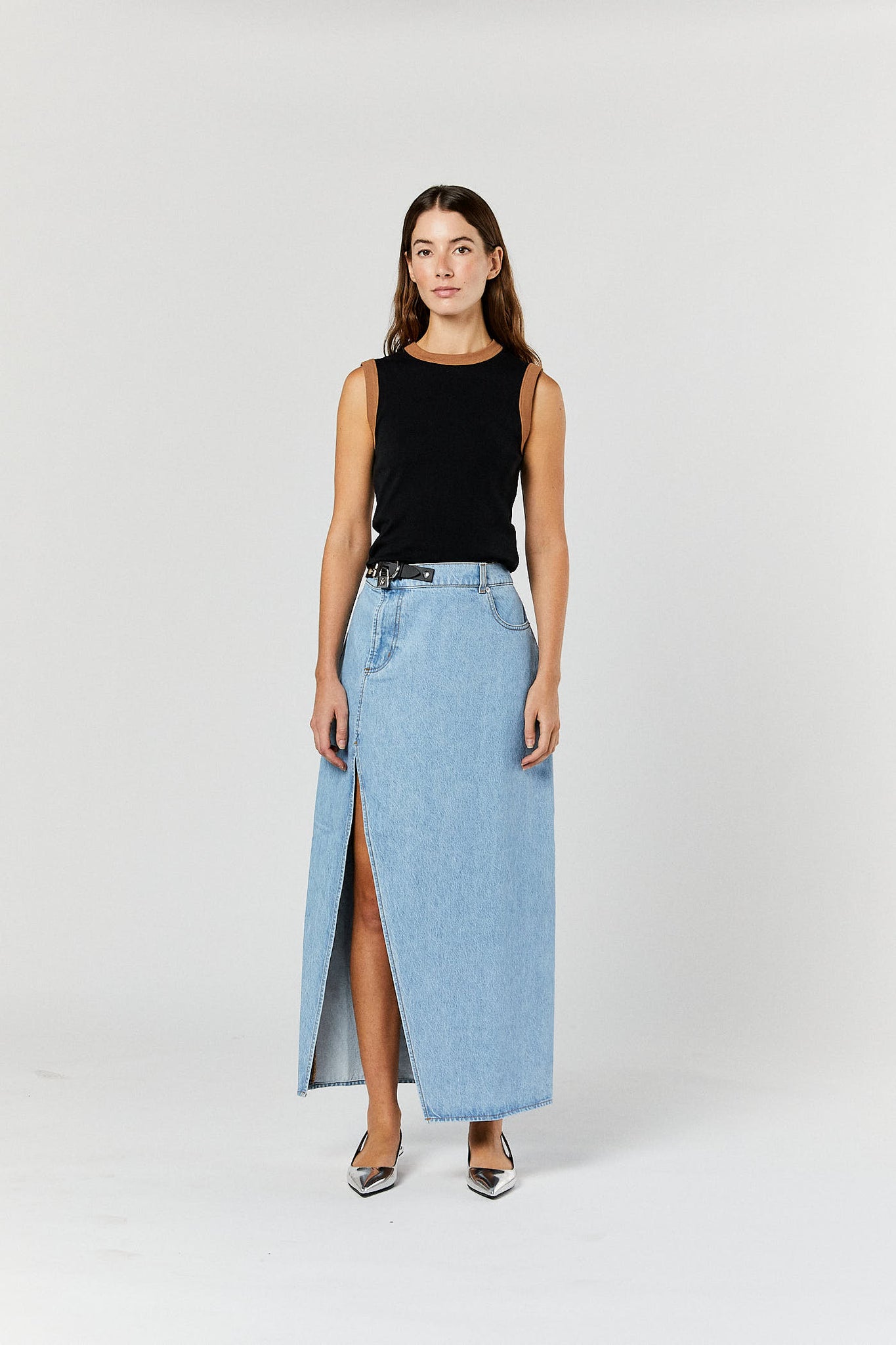 Light Blue Denim Long Skirt