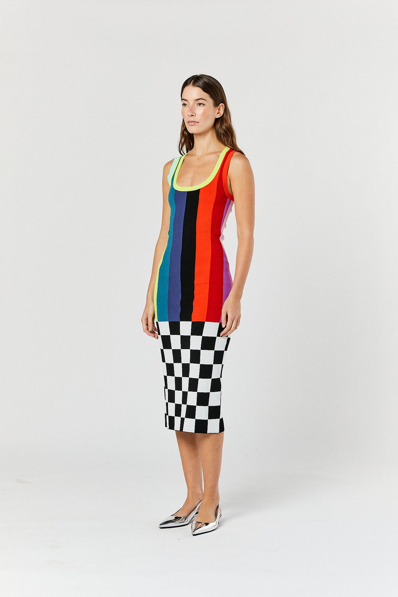Rainbow Striped Contour Tank Dress