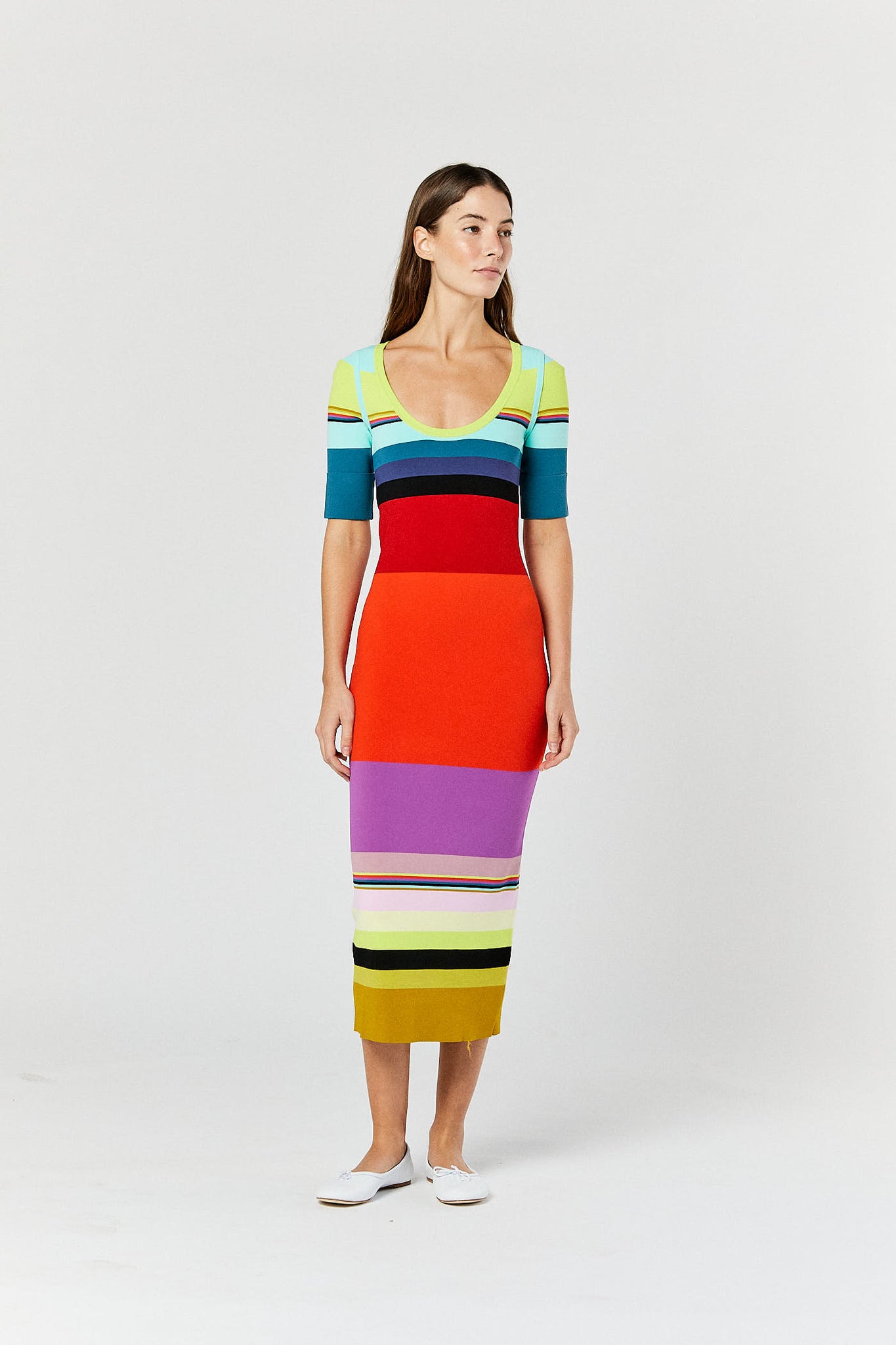 Rainbow Short Sleeve Knit Contour Dress