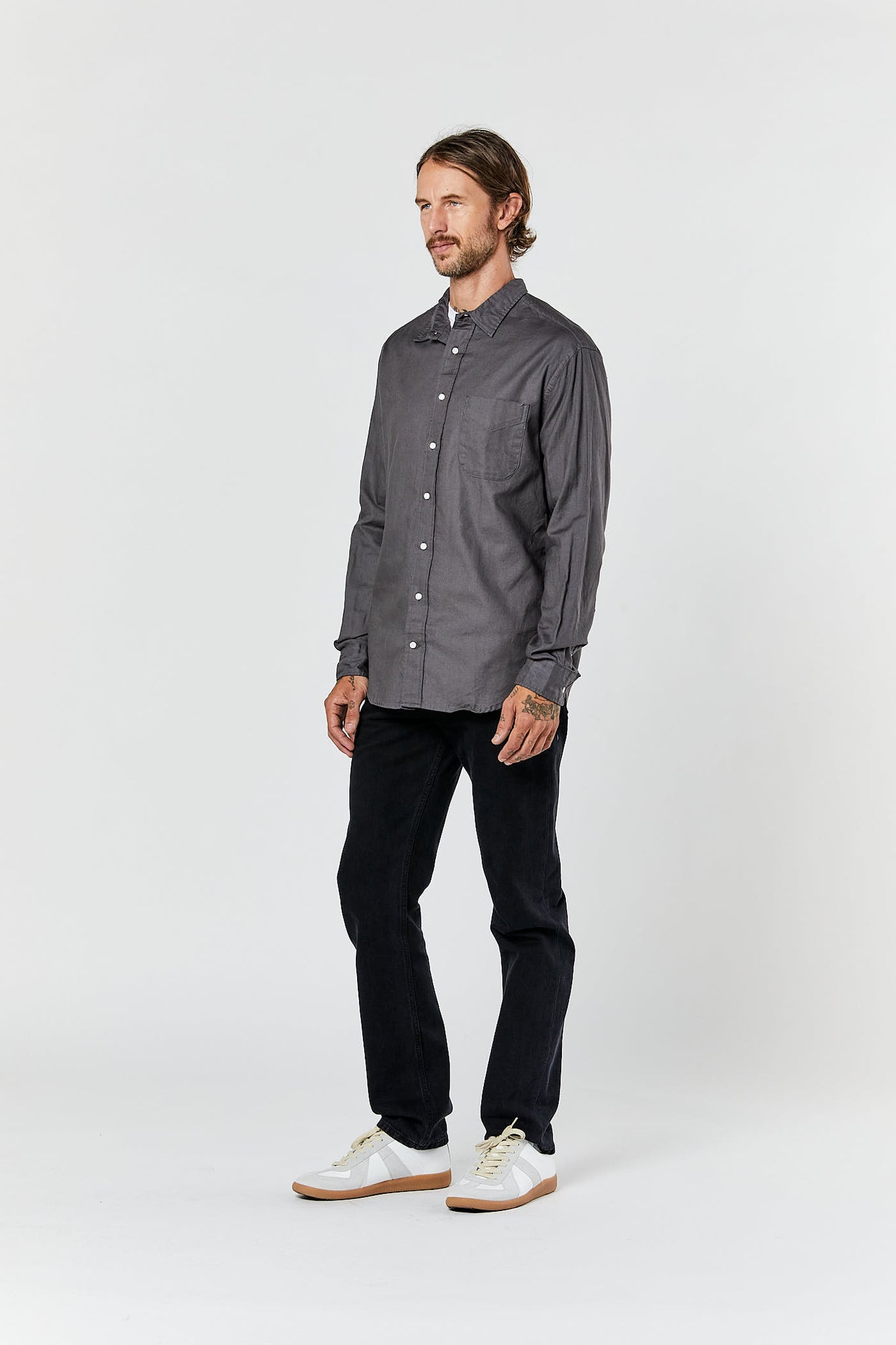 Grey Hopsack Long Sleeve Shirt