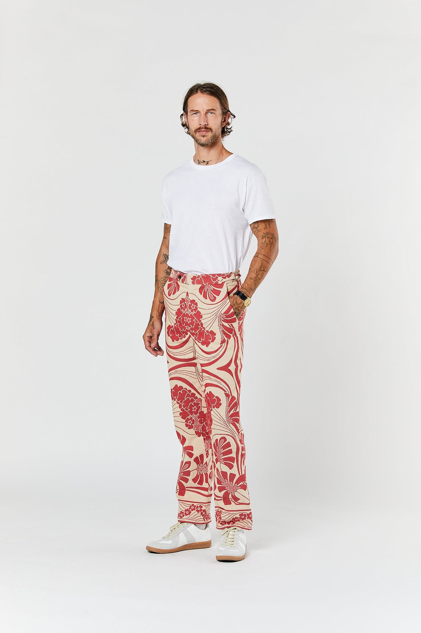 Red & Cream Nouveau Monstera Trousers
