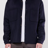 Blue Navy Single-Breasted Shirt Jacket