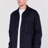 Blue Navy Single-Breasted Shirt Jacket