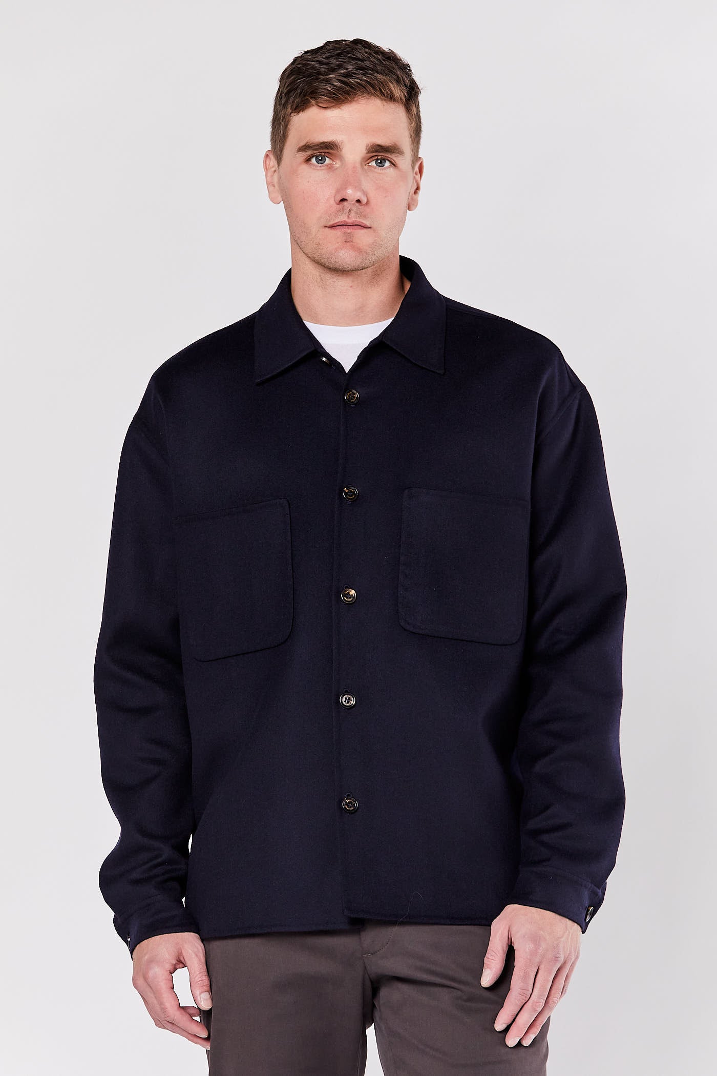 Blue Navy Single-Breasted Shirt Jacket
