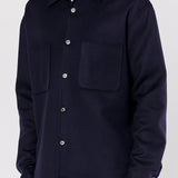 Blue Navy Single-Breasted Shirt Jacket