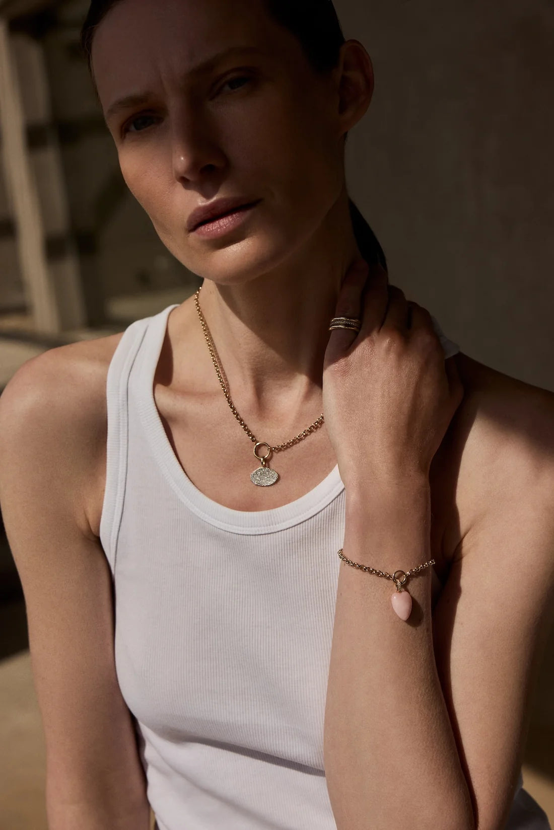 Heartstone Diamond Pendant in Pink Opal