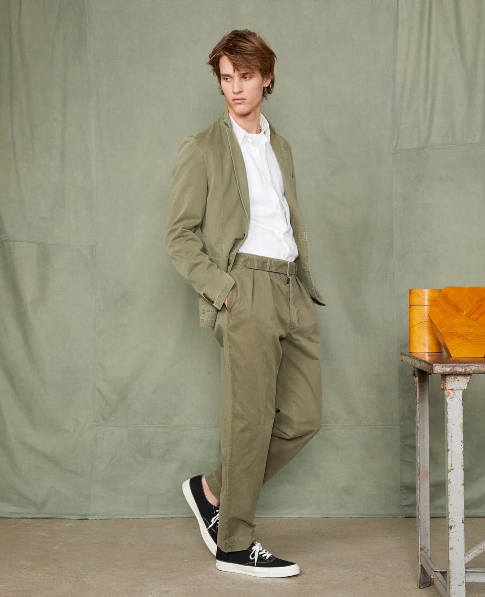 Pleated Twill Chinos in Olive