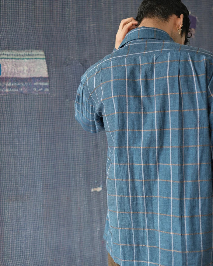 Indigo Check Shirt in Indigo + Blue + Gold