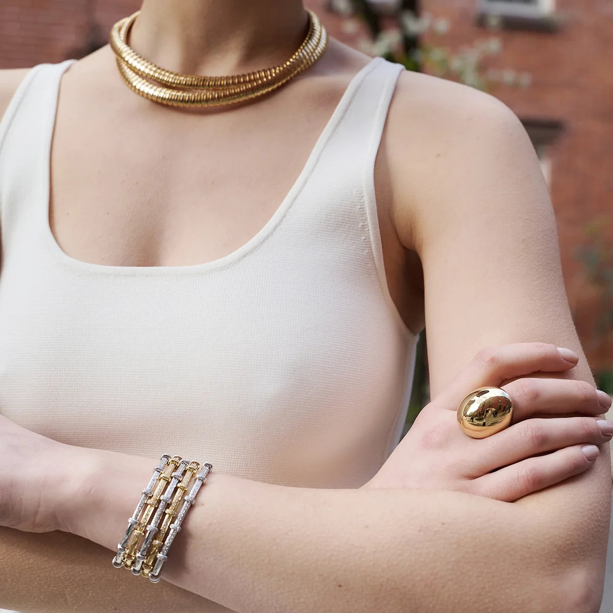 White Diamond Spring Bracelet in Yellow Gold