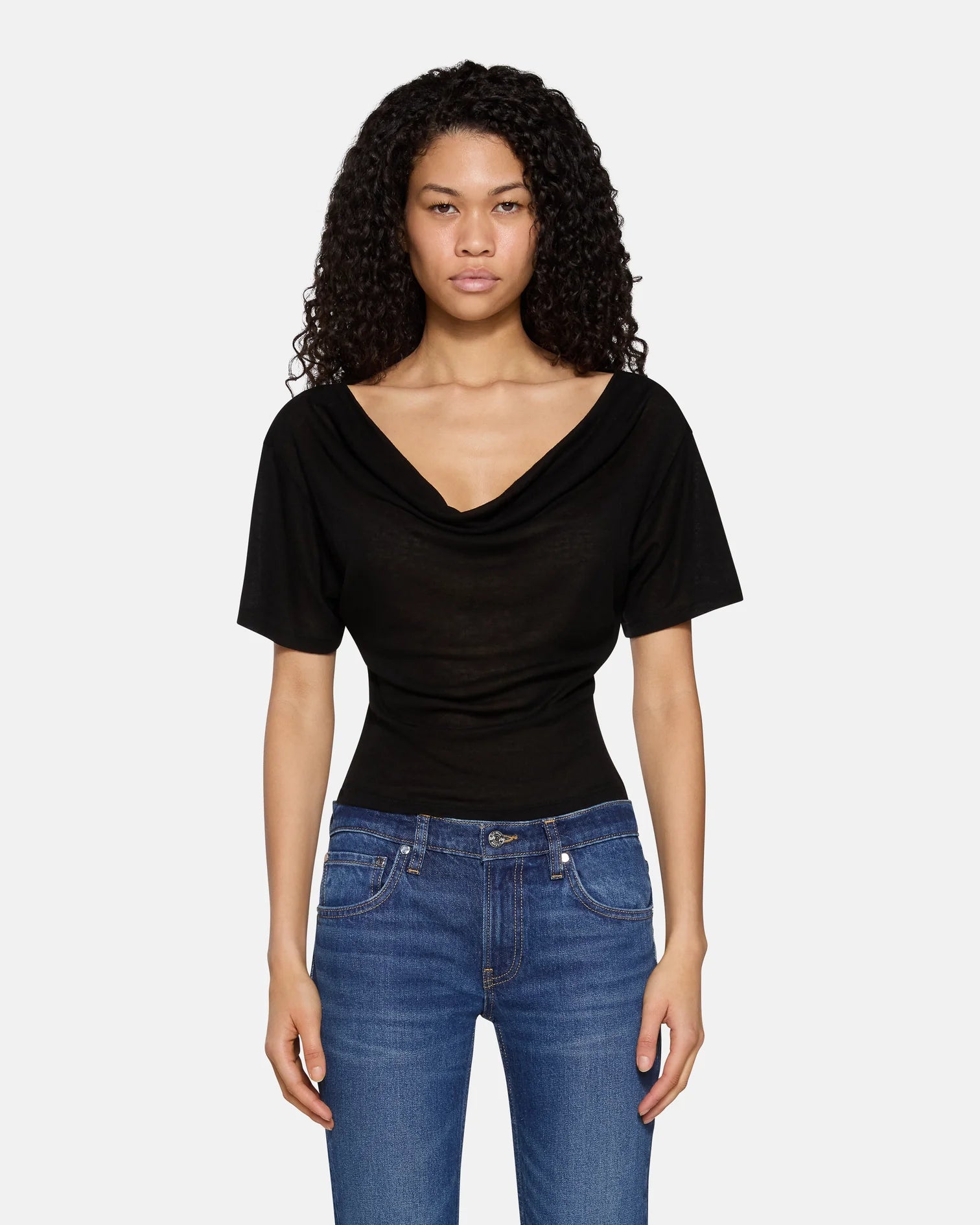 Madeo Cowl Neck Tee in Black