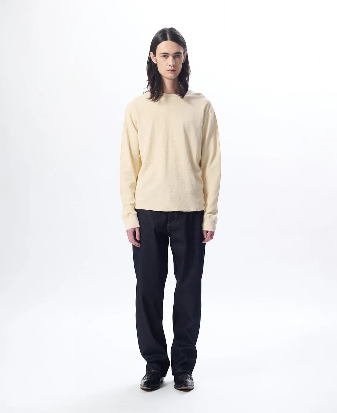Long Sleeve Waffle Tee in Beige