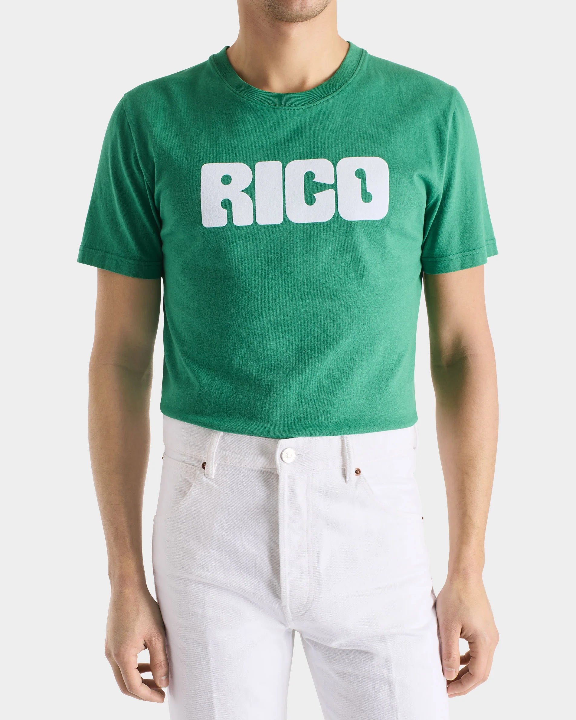 Graphic T-Shirt in Green & White Cotton Jersey