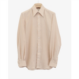 Wide Collar Shirt In Cotton Gauze in Beige