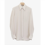 Wide Collar Shirt In Silk Crepe in Pale Almond
