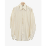 Wide Collar Shirt In Silk Poplin in Cream W/ Grey Stripes