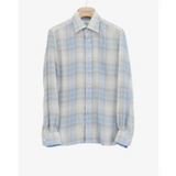Classic Collar Shirt In Organic Cotton Gauze in Light Blue Plaid