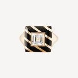 Candy Lacquer Striped Signet Ring In White Topaz in Black