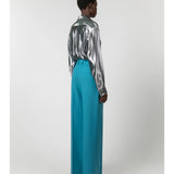 Straight Wool Twill Pants in Blue