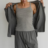 Pointelle Square Neck Tank in Heather Grey