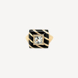 Candy Lacquer Striped Signet Ring In White Topaz in Black