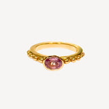 Sari Bandhani Granulated Solitaire Ring in Oval cut Pink Spinel