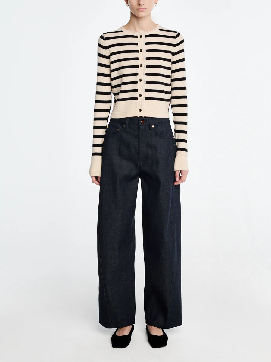 Petite Fringe Cardigan in Ivory/Black Stripe