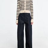 Petite Fringe Cardigan in Ivory/Black Stripe