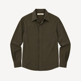 Classic Collar Shirt in Olive Silk Crepe