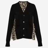 Leopard Knit Cardigan in Black×Beige