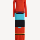 Silk Totem Long Sleeve Maxi Dress in Sriracha