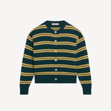 Ada Crewneck Cardigan - Stripe in Holly With Yellow Stripe