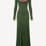 Saucer Neck Long Sleeve Maxi Dress in Callaloo Olive
