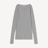 Super High Gauge Sheer Rib Wide-Neck Long Sleeve Tee in Top Gray