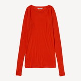 Super High Gauge Sheer Rib Wide-Neck Long Sleeve Tee in Red