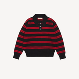 Edie Stripe Polo Shirt in Dark Brown With Poppy Red