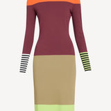 Colorblocked Long Sleeve Bodycon Dress in Winestain Multi