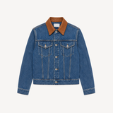 Jacket W/ Intrecciato Collar in Mid Indigo Denim