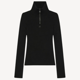 Zipped Rib Knit Mockneck Sweater in Black