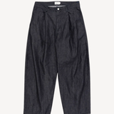 Deep Tuck Wide Denim Pants in Navy
