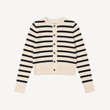 Petite Fringe Cardigan in Ivory/Black Stripe