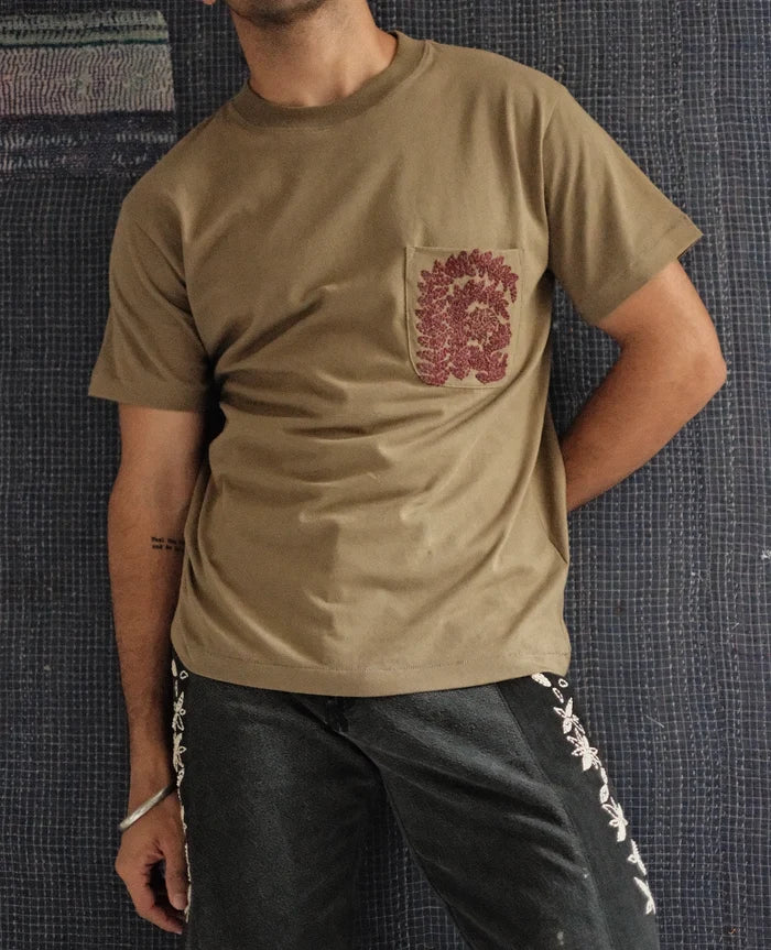 Paisley Tee in Olive + Burgundy