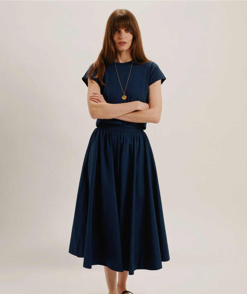 Kyria Skirt In Cotton Poplin in Navy