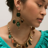 Green & Gold Pansy Balance Drop Earrings