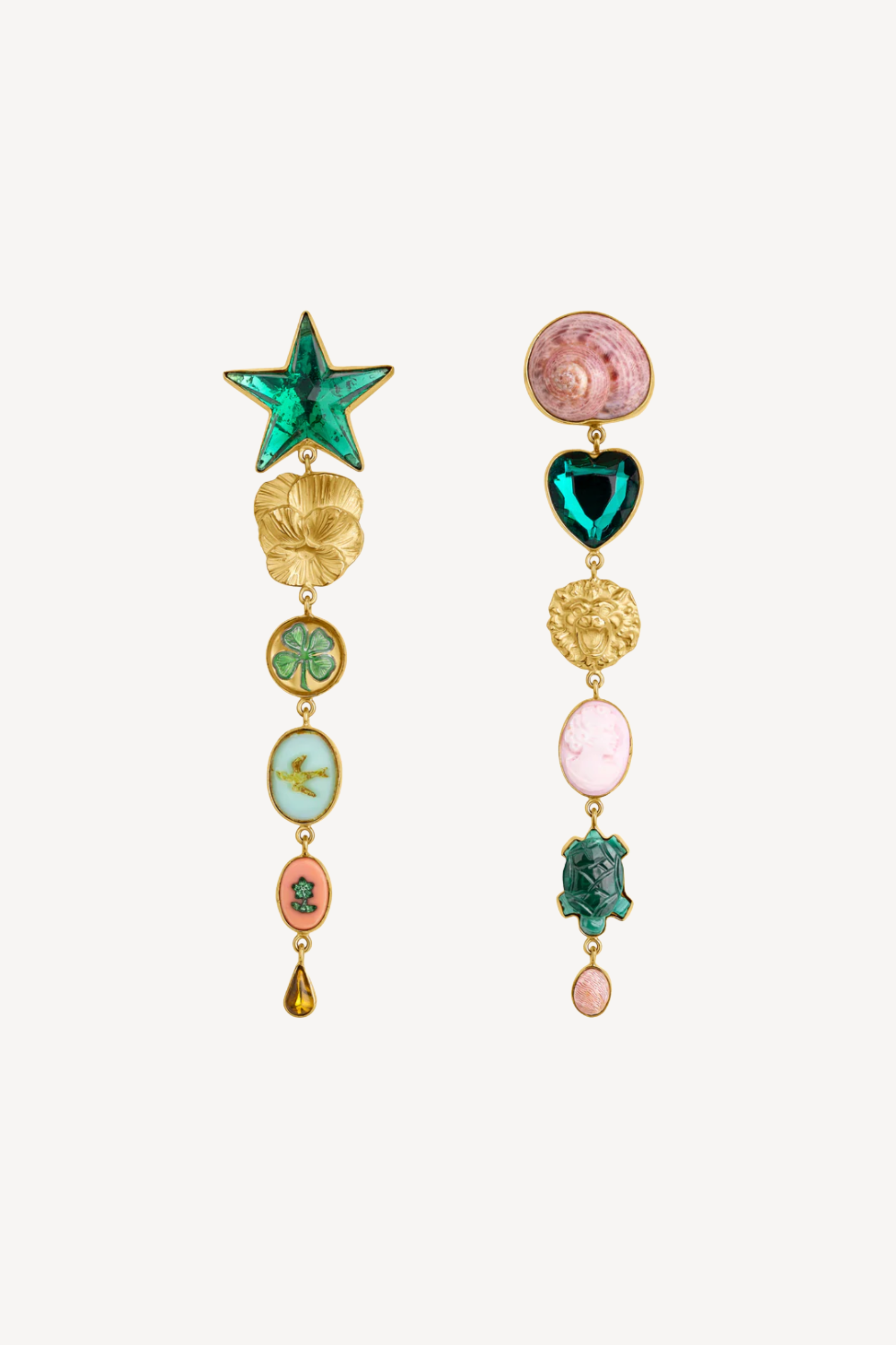 Green Heart & Star Earrings