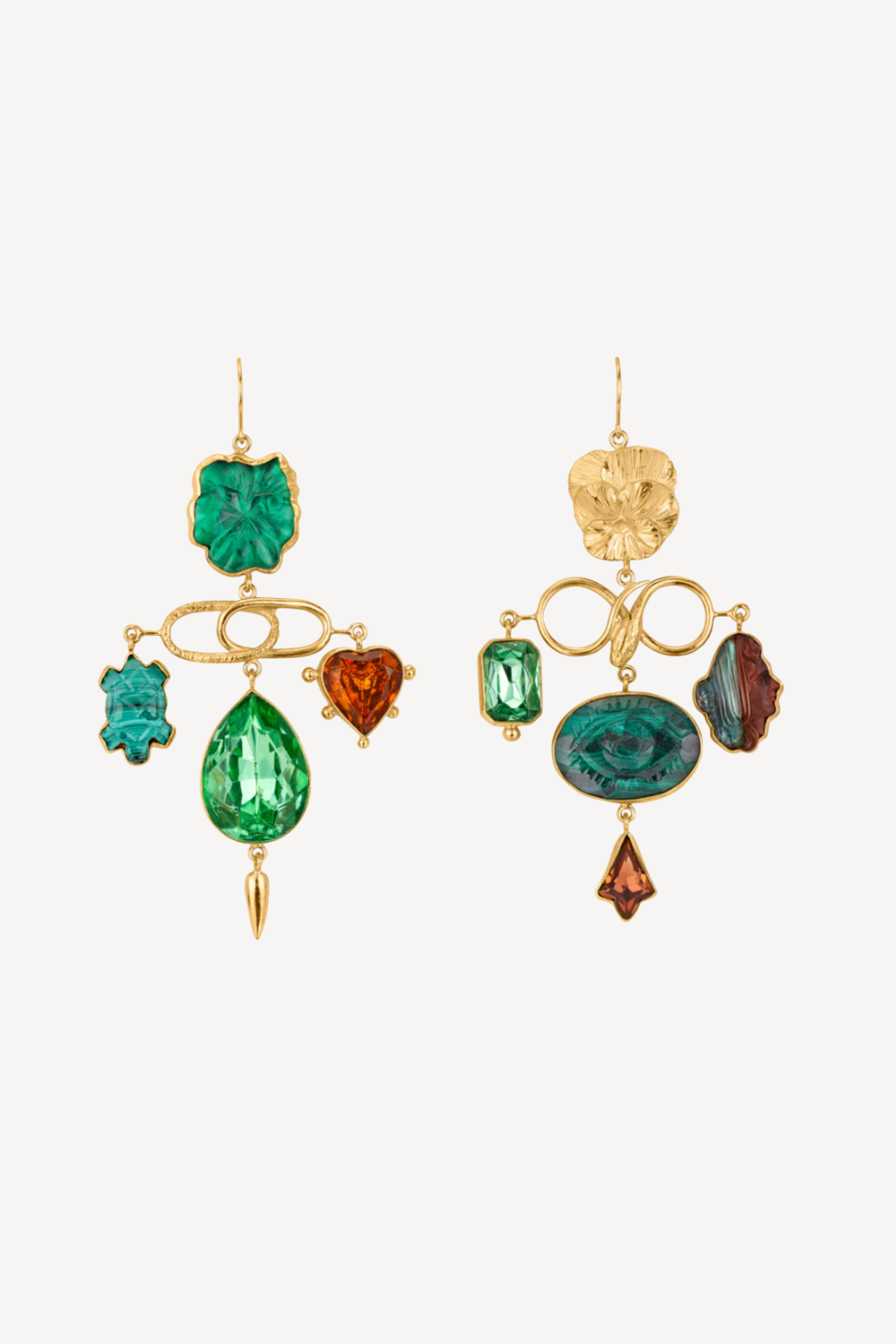 Green & Gold Pansy Balance Drop Earrings