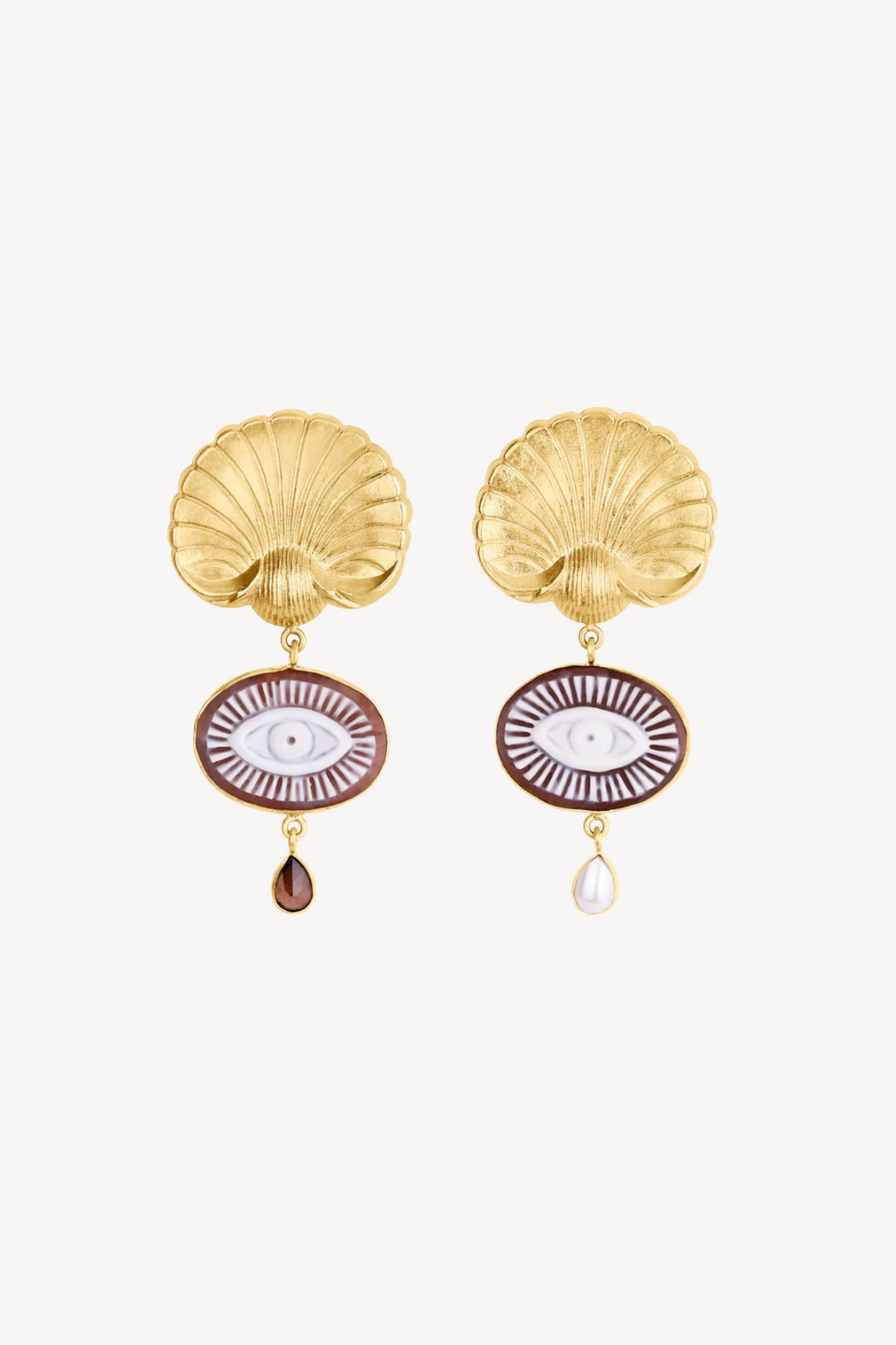 Shell & Cameo Eye Earrings
